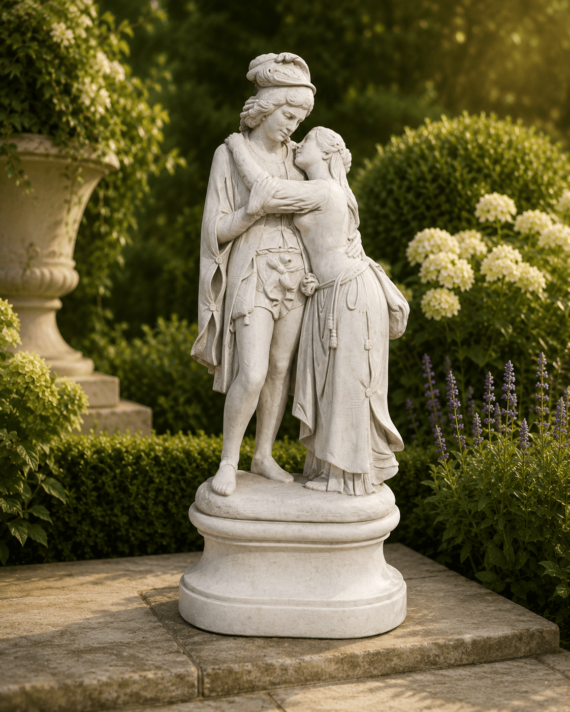 Romantisches Figurenpaar als Gartenskulptur